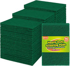 Heavy Duty Scouring Pad, 96Pcs Household Scour Pad for Kitchen, Garage and Outdoors, Reusable Dish Scrubber Pads for Pan and Metal Grill - Green