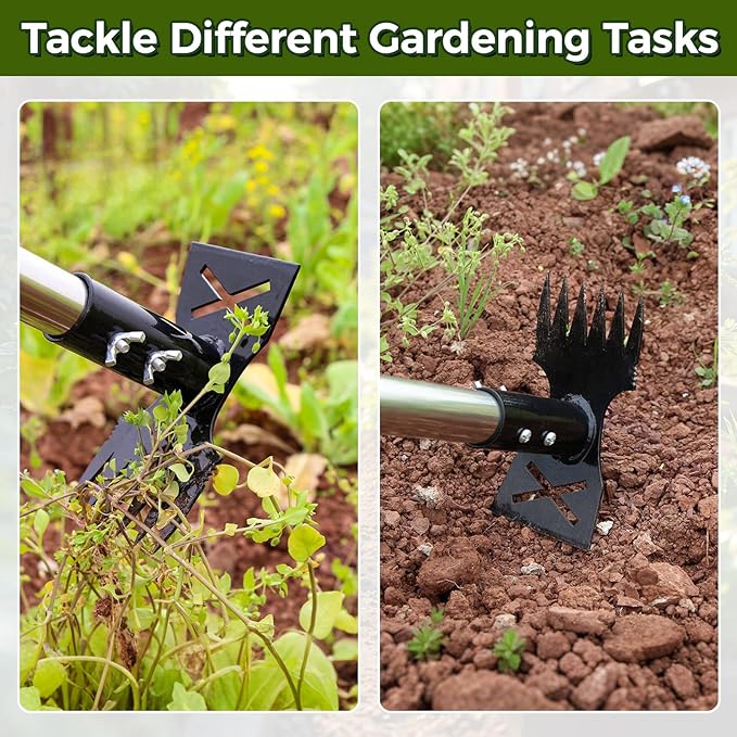 Weed Puller Tool with Long Handle - 54" Heavy Duty Manual Weeder & Garden Hoe, 2 in 1 Uprooting Tool for Yard, Lawn, Flower Bed, and Patio, Durable Weed Remover for Gardening (54")
