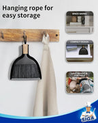 MR.SIGA Mini Dustpan and Brush Set, Portable Cleaning Brush and Dustpan Combo with Bamboo Handle, Black, 1 Set