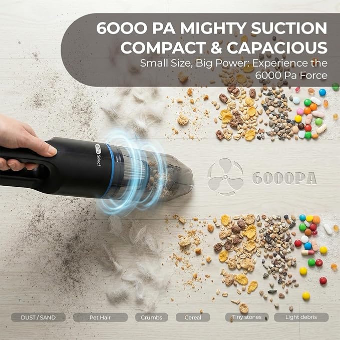 Apical Life Mini Crumb Vacuum Rechargeable 10000Pa Brushless Motor, 1.6lbs Cordless Handheld Vacuum with LED Light for Car Home Office
