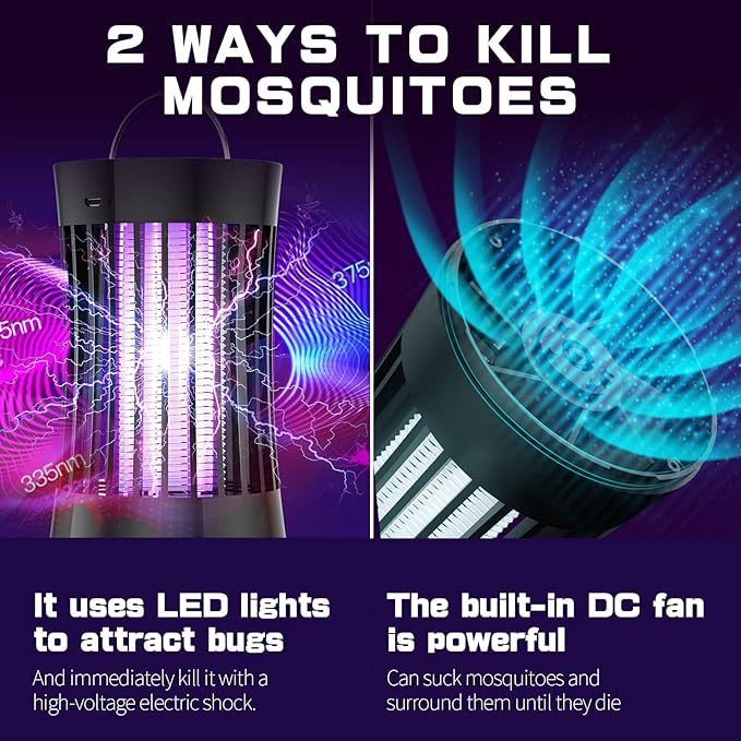 AICase Portable USB Electronic Rechargeable Mosquito Killer Lamp/Bug Zapper for Summer Trip,Outdoor Camping,Patio,Home and Garden,Trap Indoor,Moth Trap/Bug Killer/Mosquito Killer Light(Black)