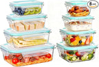 Liuruiyu 8 Pack Glass Food Storage Containers with Lids, Meal Prep Containers, Airtight Bento Boxes with Leak Proof Locking for Microwave, Oven, Freezer and Dishwasher, BPA Free（5oz to 36oz）