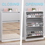 BORNOON Shoe Cabinet with 3-Flip Mirror Drawers, Freestanding Shoe Rack Organizer with Hidden Handle, Slim Narrow Shoe Storage Cabinet for Entryway, Entrance, Hallway, Bedroom
