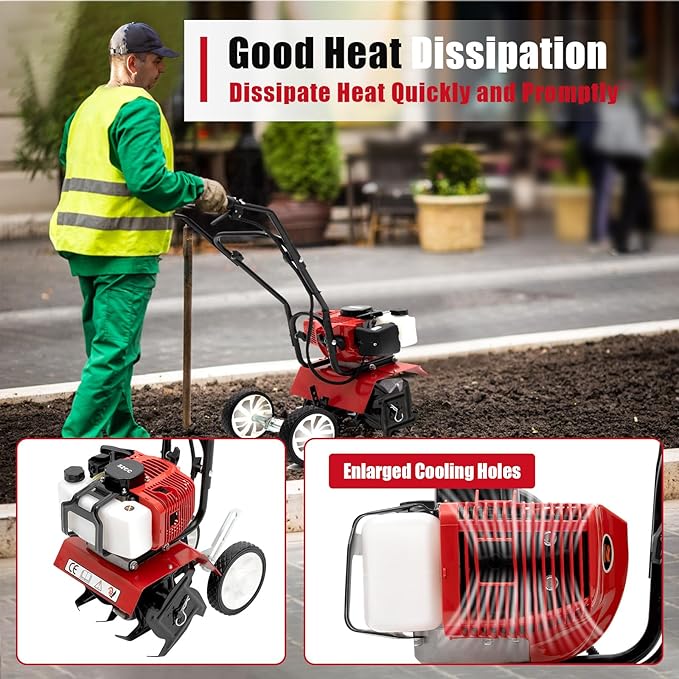 2HP Garden Tiller Cultivator 52CC 2 Stroke Gasoline Engine Mini Tiller Cultivator Rotary Hoe Rototiller Garden Yard Soil Tilling Machine