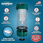 Flowtron Electric Bug Zapper 2 Acres Outdoor Insect Control with Dual Lure Method, 120W UV Light & Octenol Attractant for Fly & Mosquito, 5600V Kill Grid, Made in USA