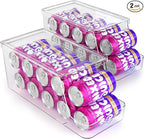 Soda Can Dispenser for Refrigerator with Lids, Stackable Drink Organizer for Fridge, Clear Plastic Refrigerator Organizer Bins, Beverage Can Holders for Pantry, Freezer, Kitchen, Cabinets Set of 2