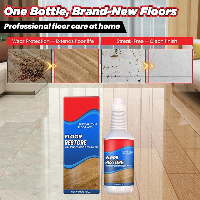 Floor Restore for Wood Floors: Floor Clean Restorer & Polish for Tile, Shine Wood, Laminate, Vinyl, Bamboo - Quick-Drying Flooring Protection Agent (5, 150 ml)