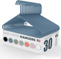 Neaties Plastic Hangers 30 Pack – Made in the USA – 6lb Capacity Standard Clothes Hangers with Strap Hooks for Dresses, Lingerie, Shirts, Pants, and Jackets – Blue