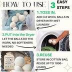 Wool Dryer Balls – 100% New Zealand Wool, Reduces Drying Time, Softens Laundry&Removes Wrinkles, Alternative to Plastic Balls & Natural Fabric Softener, Reusable Eco-Friendly Dryer Balls(Pack of 6 XL)