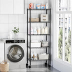 DUMOS 5 Tier Metal Shelving, Heavy Duty Shelves Wire Shelving Unit with Removable Wheel Casters, Shelves Organizer for Bathroom Garage Living Room Kitchen Pantry Laundry Black