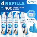 PetLovers Extra Sticky Floor Lint Roller 4 Pack of Refills Only - No Handles Included - 100 Sheets Per Refill 400 Sheets Total