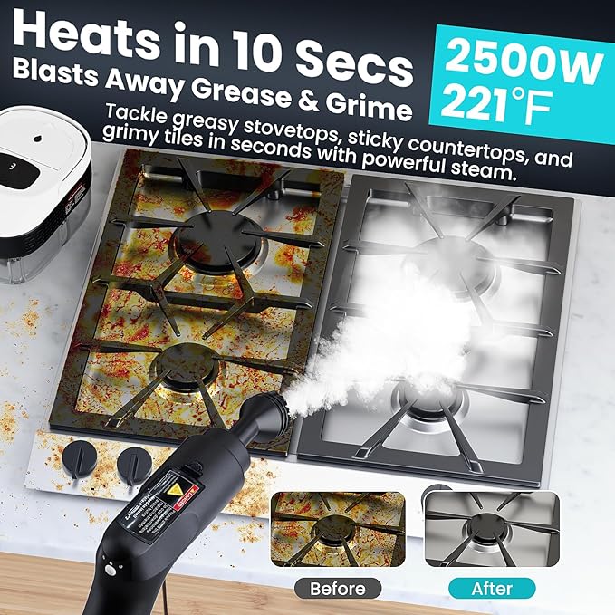 Handheld Steam Cleaner for Home, 2500W High Pressure Steamer, 15s Fast Heat-Up, 1.6L Tank, Portable Steam Cleaner for Car, Floor, Grout, Kitchen, Furniture & Bed Bugs