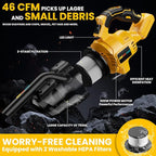 Cordless Vacuum for Dewalt Battery, 5 in 1 Lightweight Handheld Vacuum Cleaner with 500W Powerful Motor, 46 CFM Portable Hand Vacuum with Filtration HEPA for Floor, Carpet(Battery Not Included)
