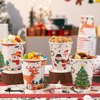 Lamosi Christmas Disposable Coffee Cups 12 OZ 100 Pack, Paper Coffee Cups 12 OZ for Hot Drinks or Cold Beverages, Insulated Corrugated Ripple Wall Cup No Lids for Office, Cafe, Home or Travel