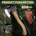 PURPLEBIRD Hatchet Axe with Sheath for Camping, 15 Inch Bushcraft Axe Carbon Steel Chopping Axes Wood Handle Splitting Axes, Hand-Forged Camping Hatchet for Carving Bushcraft Outdoor Forest Garden