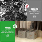 Vincona Shoe Organizer for Closet,2 Pack Shoe Storage Bins Foldable Shoe Storage Box Containers with Clear Cover and Sturdy Handles,Shoe Rack for Closet Storage for Sneakers Heels Slippers (Grey)