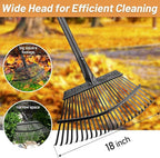Garden Rake for Leaves, Leaf Rakes Heavy Duty for Yard,Lawn,Shrub,Grass,Mulch, 18" Metal Head,6ft Adjustable Long Handle,Adults Kids Rake for Gardening