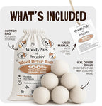 WoollyPals Dryer Balls (6-Pack, XL Size) - 100% New Zealand Wool - No More Dryer Sheets - Eco Dryer Balls - Reusable - Softens Laundry - Reduces Drying Time & Static - with Storage Bag (Plain White)
