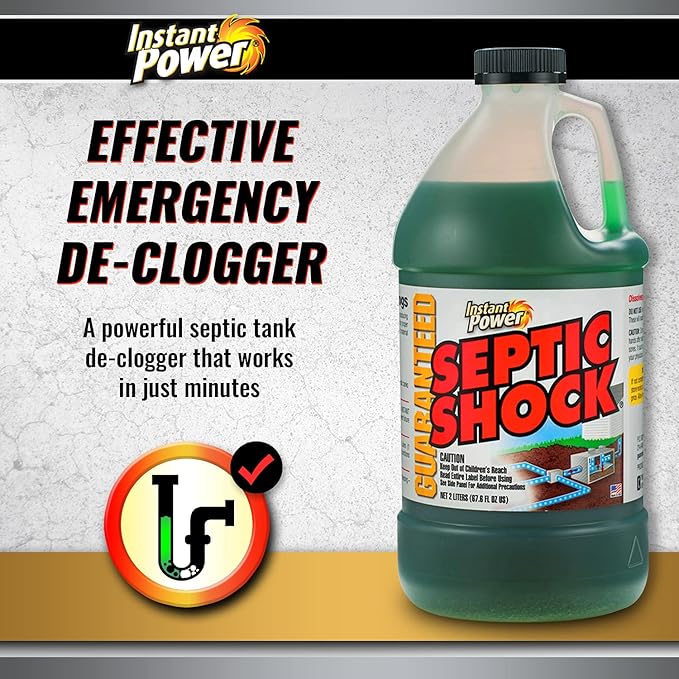Instant Power Septic Shock – Septic Tank Treatment, Drain Cleaner Liquid Clog Remover for Septic System, 67.6 Oz
