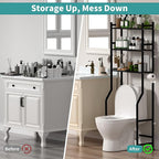 3-Tier Over The Toilet Storage Organizer, Space-Saving Bathroom Rack with Paper Holder & 4 Hooks, 64" Tall Freestanding Carbon Steel Shelf for Small Apartment Laundry Room (Black)