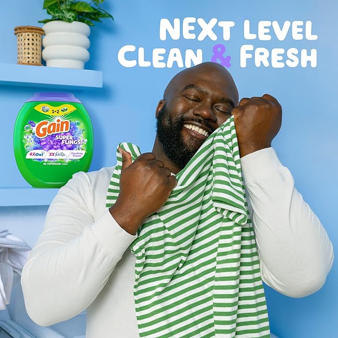 Gain Super Flings Laundry Detergent Pacs, 32 Count, Dewdrop Dream scent, irresistibly clean and fresh washing detergent laundry soap pacs