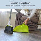 Casabella Basics 2-Piece Angled Broom and Dustpan Set, 44" Angled Broom with Long Handle and Dustpan, Silver/Green