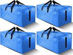 HOMESURE 4 Pack Large Strong Moving Bags with Zippers & Carrying Handles - Water-Resistant - Heavy Duty Storage Tote for Space Saving, Fold Flat, Alternative to Moving Box (Sky Blue)