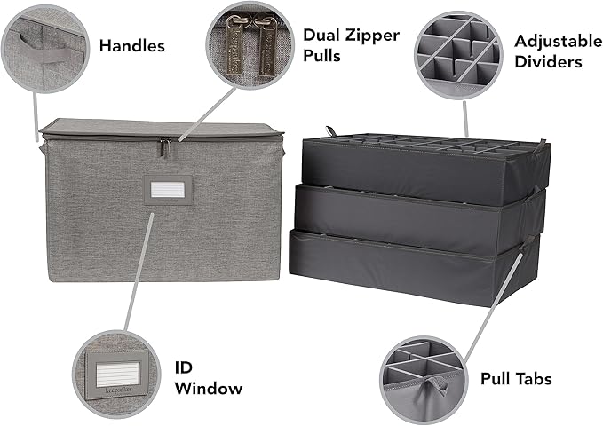Covermates Keepsakes - Adjustable Zip-Top Storage Box - Configurable FlexGrid Compartments - Heavy Duty Polyester- Reinforced Handles - Stackable Design - Indoor Storage, Grey Heather