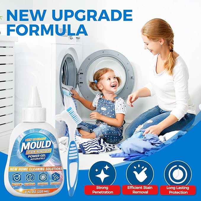 Mold Stain Remover Gel, Heavy Duty Washing Machine Cleaner, Multifunctional Stain Remover, Use on Home Sink,Toilet, Washing Machine, Seal Bathroom, Tile Grout Stains (8 Fl oz)