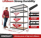 HOMEDANT 47.7" W Deep 5 Tier Heavy Duty Garage Shelving Adjustable Metal Rack Storage Shelves Standing Shelf Unit Organizers Industrial Warehouse Basement Black 2Pack