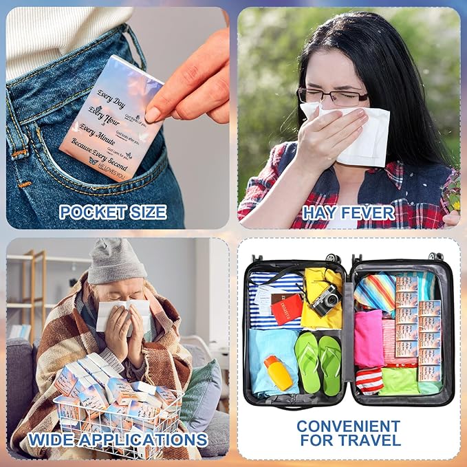 Therwen 100 Pack Pocket Tissues Travel Packs Bulk 1000 Sheet Mini Tissues Bulk 3 Ply Small Travel Size Paper Individual Pocket Size (Bible)