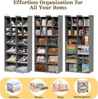 Ofiray-home 6 Tier Hanging Closet Organizer, 16 Compartments Sweater Organizer for Closet with 3 Sturdy Hooks, Closet Organizers and Storage, Wardrobe, Rv, Garment Rack, Grey