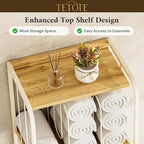 TETOTE Towel Rack 4-Tier M-Shaped Detachable Dividers Towel Storage Organizer with Hooks Modern Towel Stand Shelf for Bathroom, Pool, Kitchen, Living Room, White