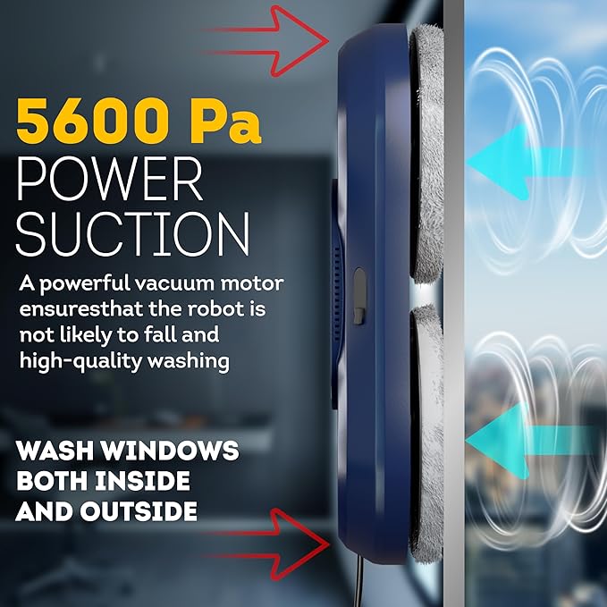 Dark Blue Automatic Window Cleaner Robot W250, 11.6 x 5.7 x 2.7 Inch with 30 ml Automatic Water Spray and 10 Cloth Pads. Window Vacuum Cleaner for Windows. Automatic Glass Cleaner Vacuum