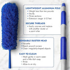 Feather Microfiber Plus Nylon Static Cobweb Duster | Reach Up To 20 Feet | Extendable 3 Tier Ceiling Fan Webster Duster Kit | Aluminum Extension Pole With Threaded Tip | U.S. Duster Co