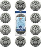 Stainless Steel Wool Scouring Pads, 12 Pack, by LOLA Brand, 18 Grams - Curled Flat Wire, Cleans Caked On & Baked On Messes on Cookware