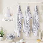 Homaxy Premium Kitchen Towels 18”x 28”, Large Cotton 380 GSM Kitchen Hand Towels, Stripe and Terry Dish Towel, Highly Absorbent Tea Towel Set with Hanging Loop, 12 Pack, Grey
