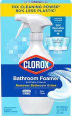 Clorox Bathroom Foamer Refillable Cleaner, Household Essentials, 1 Bottle and 3 Refill, Rain Clean, 1.13 Fl Oz