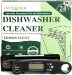 24PCS Dishwasher Cleaner and Deodorizer Tablets with Digital Meat Thermometer, Deep Cleaning Formula Tablets for Removing Limescale, Odor, Smell, Hard Water Residue(Lemon-Scented)