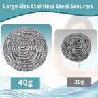 Stainless Steel Scourer Heavy Duty Scrubber Pads Steel Wool Pack of 6,40g