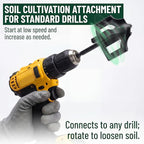 Garden Groomer 4-in-1 Soil Tiller & Auger—Cultivate, Loosen, Weed, and Drill in Garden Beds Or Planter Boxes. 3/8" Hex-Drive Drill Attachment for Effortless Gardening.