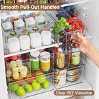 Clear Plastic Storage Bins with Dividers for Kitchen Pantry Organization, 6 Pack Thicken Stackable Storage Drawer Boxes for Refrigerator Cabinets Vanity Organizers and Storage, C6-3