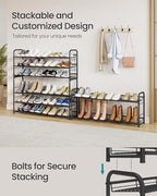 SONGMICS Stackable Shoe Rack, 3 Tier Metal Shoes Rack Storage Shelf, Holds up to 15 Pairs, Adjustable Slanted Shelves Tower Organizer for Closet Entryway Small Spaces, Black ULMR106BD01