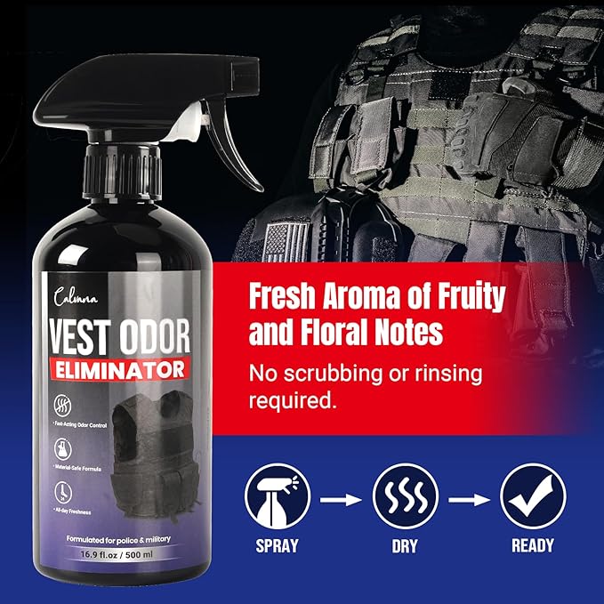 (2-Pack) Calvana 16.9 fl.oz Vest Odor Eliminator Spray, Vest Deodorizer for Security Services & Tactical Equipment, Residue-Free, Safe for All Fabrics, All-day Freshness