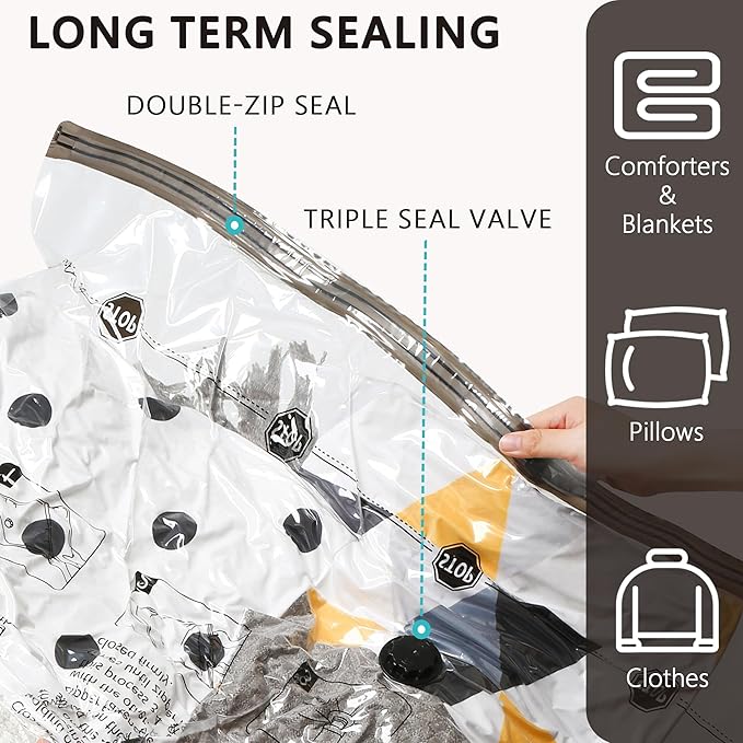 Vacuum Storage Bags, Compression Packing Space Saver Seal Bags for Clothing Bedding Comforters Blankets Pillows, 8 X-Jumbo