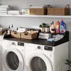 Washer Dryer Countertop, Laundry Wood 2 Tier Shelves Topper with Edge, 54" W x 26.7" D Cover Guard Organizer for Washer and Dryer Laundry Hamper Counter Storage Organization Black