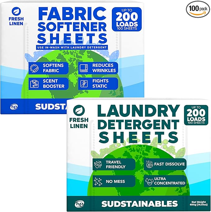 Fabric Softener Sheets for Washer bundle with 100 Sheets Laundry Detergent Fresh Linen