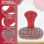316L Chainmail Scrubber + Pan Scraper + Long Handles - 316 Cast Iron Cleaner - Skillet Cleaner - Chain Mail Scrubber for Cast Iron Pans