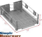 Simple Houseware Dish Drying Rack with Drainboard, Utensil Holder & Mug Hooks, Silver Metal Kitchen Counter Organizer