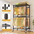 ULIFHOME P4 Rolling Clothes Rack Heavy Duty, Clothing Racks for Hanging Clothes, Freestanding Garment Racks with Wheels, Metal Portable Closet Rack 35.5''W × 20.5''D × 80.5''H, Max Load 560Lbs, Black